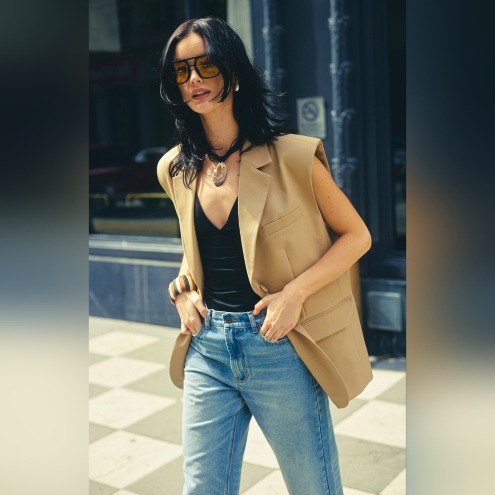 #611 🛑48 S/M Or M/L STYLISH SLEEVELESS Structured Oversized Blazer Vest - Picture 10 of 10